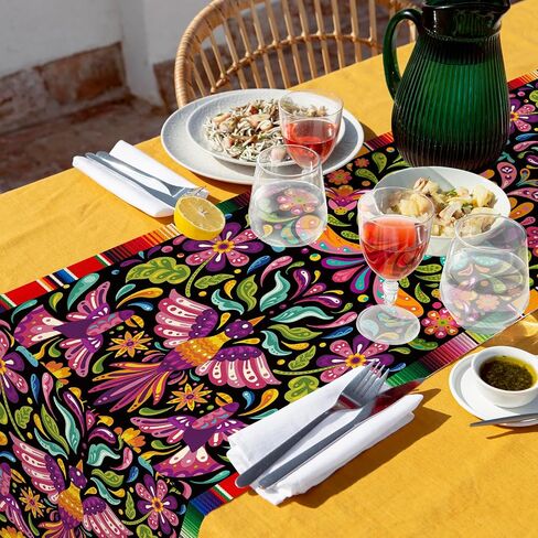 Linen Mexican Fiesta Table Runner Decoration 72×13inch Long Cinco De Mayo Dia De Los Muertos Runners Farmhouse Rustic Runner Day of The Dead Decor and Supplies for Kitchen Dining Home Table Decoration in Saudi Arabia