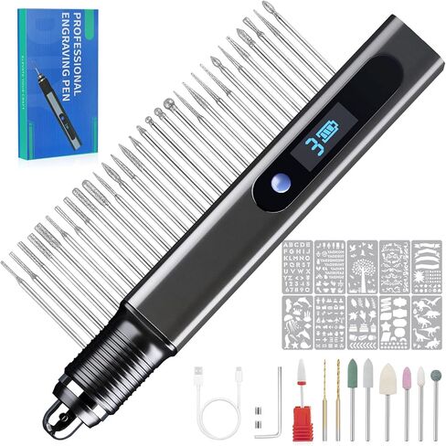 قلم نقش كهربائي مع 30 قطعة، قلم نقش لاسلكي قابل لإعادة الشحن عبر USB، آلات نحت صغيرة احترافية محمولة DIY أداة دوارة للنقش على المجوهرات والحجر والخشب والزجاج والمعدن والبلاستيك والراتنج in Kuwait