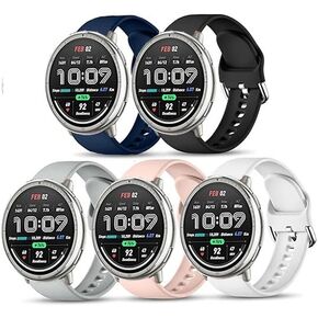 Compatible with Amazfit Active 2 Watch Bands 20mm, Replacement Soft Adjustable Straps Quick Release Silicone Wristbands (5-PACK)