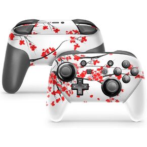 ZOOMHITSKINS Glitter Switch Pro Controller Skin, Compatible for Switch Controller Skin, White Cherry Blossom Sakura Floral Japan, 3M Vinyl Cover, Durable & Fit, Easy to Install, Made in The USA