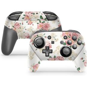 ZOOMHITSKINS Glitter Switch Pro Controller Skin, Compatible for Switch Controller Skin, Old Vintage Flower Pattern Europe Rose White, 3M Vinyl Cover, Durable & Fit, Easy to Install, Made in The USA