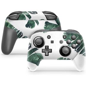 ZOOMHITSKINS Glitter Switch Pro Controller Skin, Compatible for Switch Controller Skin, Leave Green Pale Color Floral Pattern Leafs, 3M Vinyl Cover, Durable & Fit, Easy to Install, Made in The USA