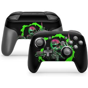 Zoomhitskins Glitter Switch Pro Controller Skin ، متوافق مع جلد تحكم التبديل ، والهيكل العظمي الفلوريون الأسود المعدني الأخضر ، وغطاء 3M فينيل ، وميترين وتناسب ، سهل التثبيت ، مصنوع في الولايات المتحدة الأمريكية