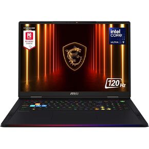 MSI Raider 18 HX AI 18" 120Hz UHD+ Gaming Laptop: Intel Core U9-285HX, NVIDIA Geforce RTX 5080, 64GB DDR5, 4TB NVMe SSD, Thunderbolt 5, Wi-Fi 7, Win 11 Home: Black A2XWIG-014US