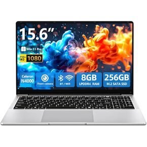 15.6 inch Laptop, Gaming Laptop N4000 Processor, Laptop Computer with 8GB LPDDR4 256GB SSD, Silver Traditional Laptop Computers for Work & Study, 180° Angle Open, Dual-Band WiFi, Long Battery Life