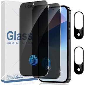 2+2 Pack Pixel 9 Privacy Tempered Screen Protector + 2 Pack Camera Lens Protector Anti-Spy Tempered Glass Full Coverage Support Fingerprint Unlock for Pixel 9 Screen Protector 6.3 Inch