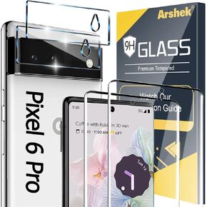 [2+2 Pack] for Google Pixel 6 Pro Screen Protector, 9H Tempered Glass, Ultrasonic Fingerprint Compatible, 3D Curved, HD Clear Scratch Resistant for Google Pixel 6 Pro 5G Glass Screen Protector
