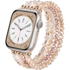 KOREDA Beaded Bracelet Compatible for Apple Watch Band 38mm 40mm 41mm 42mm 44mm 45mm 46mm Series 10 9 8 7 SE 6 5 4 Women, Fashion Cute Handmade Elastic Pearl Beads Stretch Strap for iWatch Bands 3/2/1