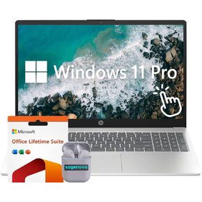 HP Business Laptop Computer, 15.6" Touchscreen FHD LED Display, Intel Core i7-1255U Processor, Windows 11 Pro Laptop 64GB RAM 2TB SSD, Microsoft Office Lifetime Suite, SageNova Earphones, Silver