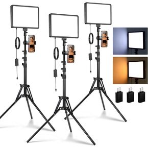 NEEWER Basics 3 Pack LED Video Panel Light, Studio Lighting Kit with Tripod Stand & Phone Holder for Video Recording Photography Streaming, 850lx/0.5m Bi Color 2700-6500K Dimmable Key Light, BP300