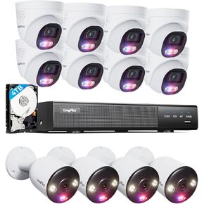 نظام كاميرا Longplus Security Camera ، 4K UHD 16 قناة NVR 8MP نظام أمان منزلي سلكي في الهواء الطلق ، 8 أجهزة كمبيوتر كاميرات قبة/4pcs ، رؤية LED LID Light Color Light ، 132 درجة فوف