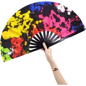 Amajiji Rave Festival Accessories Large Folding Hand Fan for Women Men, Chinease/Japanese Handheld Fan Bamboo Fan Dance Fan Gift Fan Craft Fan (Stars) in Kuwait