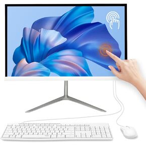 All-in-One Desktop Computer PC, 24" FHD Touchscreen N5095 16GB RAM, 512GB SSD Quad-Core, Wired Keyboard & Mouse, RGB Speaker (N5095/16G/512G) (White)