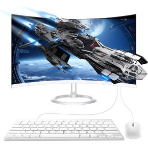 24" All-in-One Desktop Computer PC, FHD Curved Display Monitor N5095 Quad-Core Processor, 16GB RAM, 512GB SSD, Dual-Band Wi-Fi, Bluetooth, 4 USB, HDMI, VGA, Keyboard & Mouse (N5095/8GB/512GB)