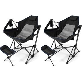 HAPPYGRILL Hammock Camping Chair Outdoor Folding Swinging Chair with Retractable Footrest, Cozy Head Pillow, Carrying Bag Included, Portable Lightweight Rocking Chair for Camping Fishing Picnic