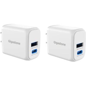 Gigastone 20W USB C US A Dual Port Wall Charger [4 Pack] Travel Charging Block Fast Charging Power Brick, Compatible with iPhone 16/15/14/13/12/11/SE/X/8, Samsung Galaxy Note, Google Pixel