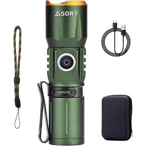 Mini Rechargeable LED Super Bright Flashlight,IP67 Waterproof Zoomable 2000 Lumens Tactical Flashlight with Magnets,4 Adjustable Light Source Modes for Camping,Hiking,Outdoor,Emergencies(Green)