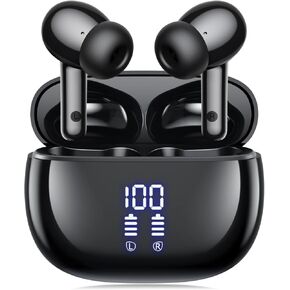 Wireless Earbuds, Bluetooth Ear Buds Headphones, 40H Long Playtime, Stereo Deep Bass, LED Power Display, IPX7, Lightweight in Ear Earphone with Mic for iPhone Android Phone