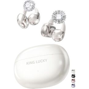 King Lucky Clip-on Earbuds with Detachable Aurora Earrings,Open-Ear Wireless Bluetooth 5.4 Headphones with Mic,50H Play,Noise Cancelling Ear Buds,Comfortable for Small Ears,Sports&Workouts (White)
