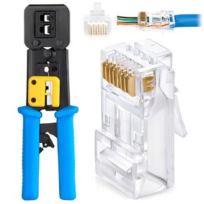 GTZ Bundle - 2 عناصر: RJ45 Crimp Tool + 100 Pack of CAT6/6A تمر عبر الموصلات لكابل UTP كبير قطره 23 AWG.