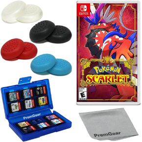 Pokémon Scarlet for Nintendo Switch (إصدار الولايات المتحدة) ، مع قبضة الإبهام قبل 8 حزمة - أسود ، أزرق ، أحمر وواضح) ، حامل بطاقة ألعاب 24 فتحة وقم بتنظيف