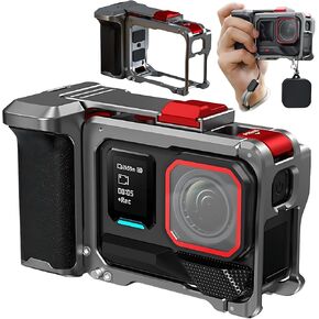 Camera Grip Holder for Insta360 Ace Pro2/Pro/Ace, 360 Ace Series Aluminum Frame Cage with Lens Silicone Case, Metal Protective Frame Housing Rabbit Cage Quick-Release Handle for Insta360 Accessories