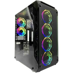 Rhinomax A17 Series Phoenix Full-Full-Full-Aware E-ATX/M-ATX Computer Case with 3 جوانب زجاجية ، USB 3.0 ، 6 ARGB 12cm مع مروحة ARGB مروحة 1