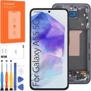 AMOLED Screen for Samsung Galaxy A55 5G Screen Replacement A55 LCD Screen SM-A556V,SM-A556B Touch Display Digitizer Assembly Repair Parts with Frame(with Fingerprint Function) (Navy)