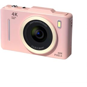 4K Digital Camera, 4800W Pixels, 2.8inch HD Screen, 16x Digital Zoom, AF Autofocus, Built in Flash, Comes with Beauty Filter for Kids Digital Camera (Pink)