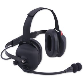 Rugged Radios H43-BLK-K Black Rubber Coated Two-Way Behind The Head Racing Headset with Dynamic Noise Cancelling Mic and 3.5mm Input Jack for Music and Scanners