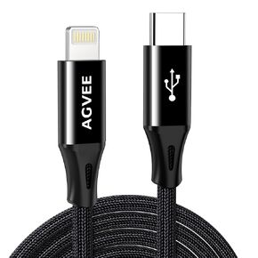 AGVEE 2 Pack 15ft 30W USB-C to Lightning Cable, Braided MFI PD Type-C to 8 Pin Charger Cord i-Phone Charging Wire, for iPad Pro iPhone 14 13 12 11 Pro Max, Case Friendly Dark Gray