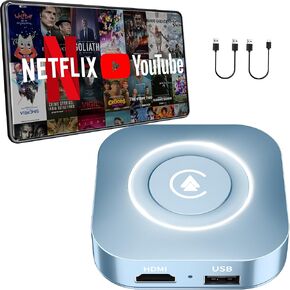 Netflix CarPlay Adapter, Magic Box YouTube Hulu Disney+ TikTok, Wireless CarPlay Adapter Only for Original Cars with Wired CarPlay and Android Auto Blue
