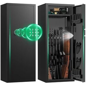 10-15-Gun Capacity Rifle Safe with Quick Access Digital Keypad - Anti-Theft & Anti-Pry Design Home Security Safe with Adjustable Pegboard Shelves for Pistols, Easy Install Rifle Cabinet
