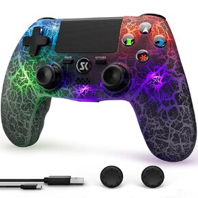 Controller for PS4, Wireless Controller for Sony PlayStation 4/Pro/Slim, Remote Control with Adjustable RGB Light/6-axis gyroscope/1000mAh Battery/Double Vibration/3.5mm Audio Jack/Speaker (Black)