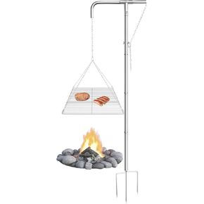 Stainless Steel Camping Grill - Adjustable Height,360° Rotatable & Foldable Camp Fire Cooking Equipment,Heavy Duty Portable Outdoor Open Flame Grilling Rack for Camping