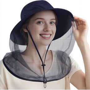 Mosquito Net Hat for Women Men - Sun Protection Hat with Foldable Mesh, Fishing & Hiking Hat with Ponytail for Beach, Safari