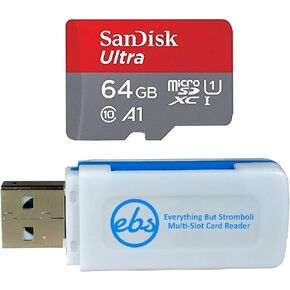 SanDisk Micro Ultra Memory Card Bundle Works with Samsung Galaxy S10, S10+, S10e Phone Class 10 (SDSQUAR-064G-GN6MN) Plus (1) Everything But Stromboli (TM) Combo Card Reader (64GB)