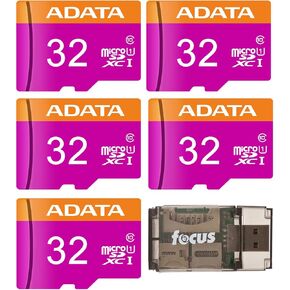 ADATA Premier 32GB UHS I Class10 MicroSDHC Memory Card with Adapter (5-Pack) with All-in-One High Speed Card Reader Bundle (6 Items)