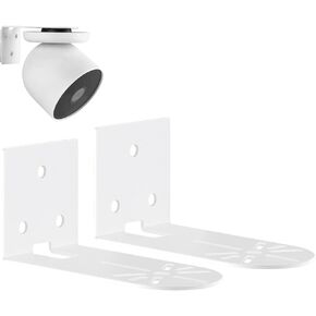 2 Pack Metal Wall Mount for Google Nest Indoor Cam 2nd Gen, Adhesive or Screw Mounting Bracket, No-Drill Shelf Holder for Better View, Durable White Camera Mount for Wall, Deck, Room