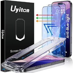 Uyiton Compatible with iPhone 16 Screen Protector (Anti-Blue Light) - [Easy Fit] Shatterproof Full Coverage [Case Friendly] 9H Tempered Glass Screen Protector for iPhone 16, 2 Pack