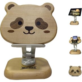 Solid Wood iPad Pro 12.9 Stand Tablet - 360° Rotating Tablet Holder with Handcrafted Wood-Inlaid Art Design, Heavy Duty Adjustable Base for Office, Home & Travel (Puppy)