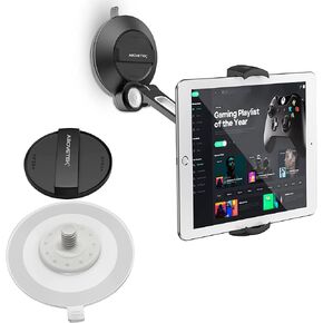 AboveTEK Phone Tablet Stand Holder with Suction Cup Fits 4-11", Large Sticky Pad Tablet Mount on Kitchen Desk Office Window Bathroom Mirror Car Truck Windshield, for iPhone, iPad mini Air Pro(Black)