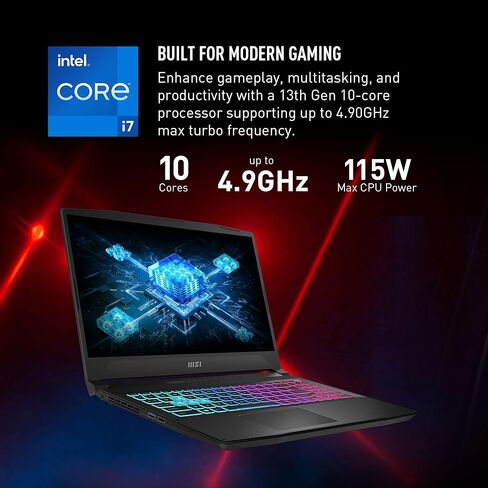 MSI Katana 15 Laptop: Intel Core i7-13620H, GeForce RTX 4060, 15.6" FHD 144Hz, 16GB DDR5, 1TB NVMe SSD, USB 3.2 Gen1 Type C w/DP, Cooler Boost 5, Win 11 Pro: Black B13VFK-1264US in Kuwait