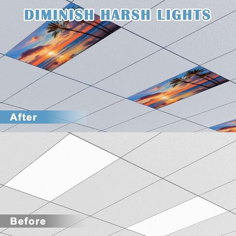 4 Pack Fluorescent Light Covers for Ceiling Lights Southern California sunset beach backlit palm trees Decorative Magnetic Fluorescent Light Filters for Classroom Office Home 4x2 ft in Saudi Arabia