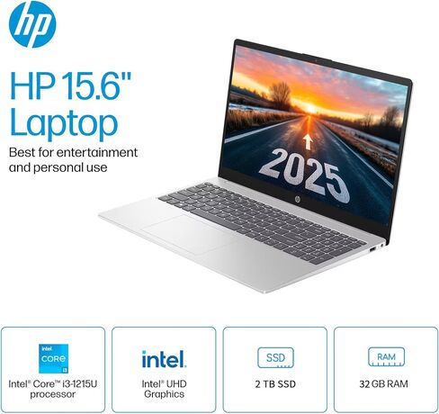 HP 15.6" Touchscreen Laptop, with Office Pro Lifetime License, Intel 12th Core i3-1215U(Up to 4.4GHz), 32 GB RAM, 1 TB SSD, Intel UHD Graphics, Anti-Glare, Windows 11 Pro, w/Accessories in Kuwait