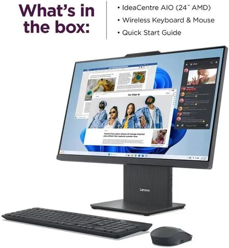 Lenovo IdeaCentre 24" Business All-in-One, FHD 100Hz,Anti-Glare, Touchscreen, AMD Ryzen 5 7535HS, 16GB DDR5, 512GB SSD, Wireless KB & Mouse, RJ-45, Wi-Fi 6, Webcam, W11 Home, Grey in Kuwait