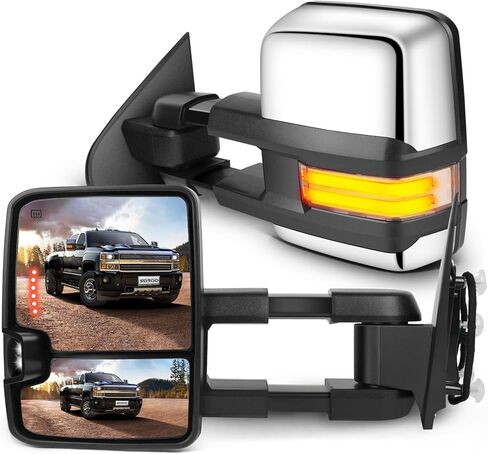 SCITOO Towing Mirrors Exterior Mirrors fit for 2014 2500 HD 3500 HD 2007 Pickup Tahoe Suburban Avalanche Yukon XL 2008-2013 Denali with Reverse Lights Arrow Turn Signal Power Control and Heated in Kuwait