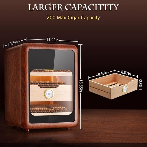 Cigar Humidors Cabinet for 200 Cigars, Cigar humdiidor Box with Digital Hygrometer, Spanish Cedar Lining 2 Shelves 1 Drawer Cabinet Humidor for Cigars, Great Idea Gift in Saudi Arabia