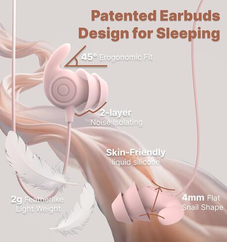 Hmusic Sleep Earbuds,USB C Wired Sleep Headphones for Side Sleepers,30dB Noise Isolate Sleepbuds w/Mic,2g Lightweight Siclicone Soft Earplug,Flat Thin Bed Earphones for Relax,Focus,Travel,Yoga(Pink) in Saudi Arabia