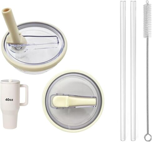 2 Pack 40 oz Tumbler Flip Straw Lid Replacement fit for HydroJug(Only), Spill Proof Splash Resistant Tumbler Lids,Reusable Leak Proof Tumbler Cover for Cup Accessories (Cream) in Kuwait